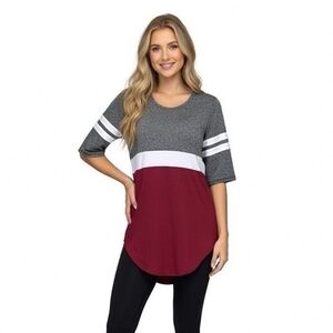 BSP Women's Colorblock Raglan Baseball Tee L Half Sleeve Varsity Stripe EXC